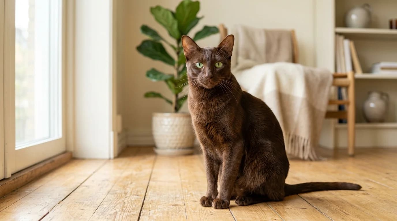 Havana Brown cat in Scandinavian home setting