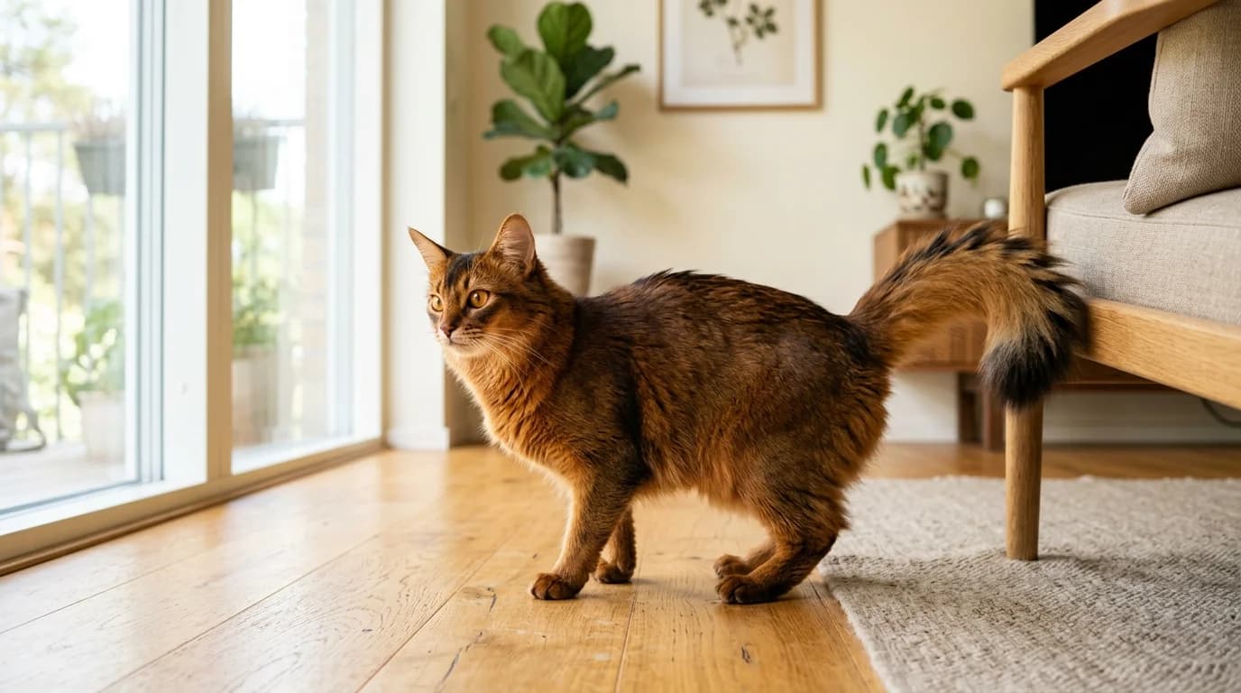 Somali cat in Scandinavian home setting