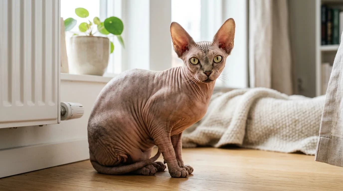 Sphynx cat in Scandinavian home setting
